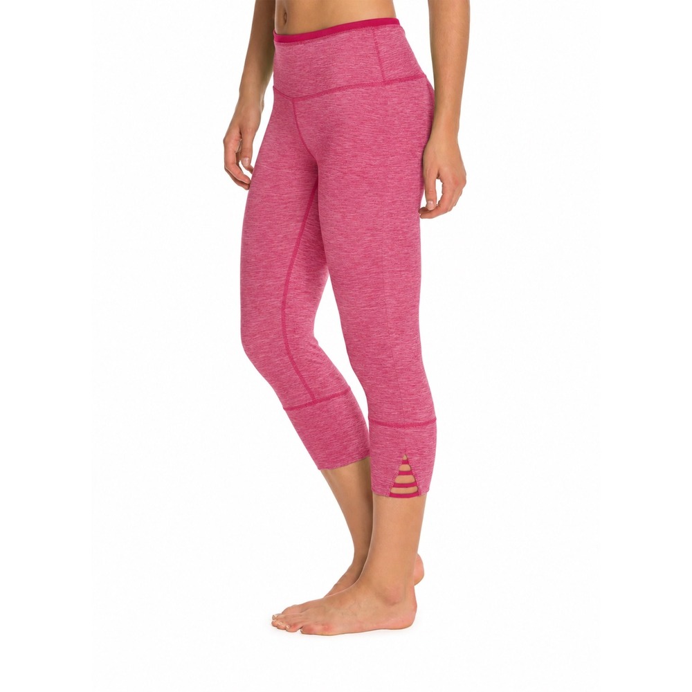 Prana Womens Tori Capri Leggings XL Pink Heathered Strappy Hem Yoga Athletic